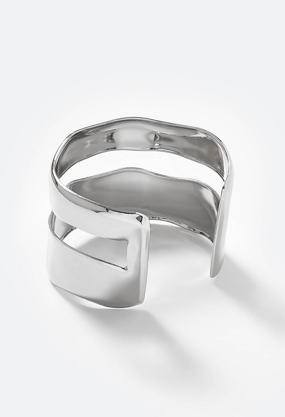 Rea Adjustable Smooth Metal Wave Effect Cuff Silver