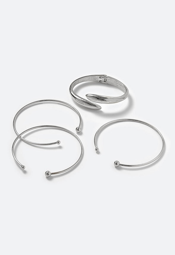 Mare Adjustable Mixed Cuff And Open Bangle Pack Silver