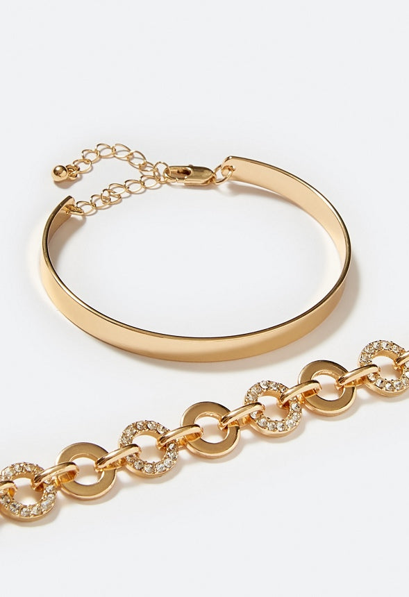 Ada Clean Bangle And Pave Ring Bracelet Set Crystal/ Gold