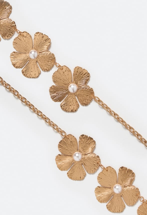 Haley Textured Flowers Chain Belt Cream/ Gold