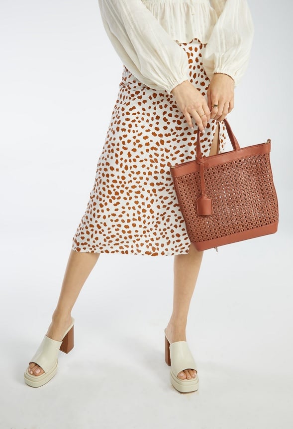 Woven Crossbody Tote Leather Brown