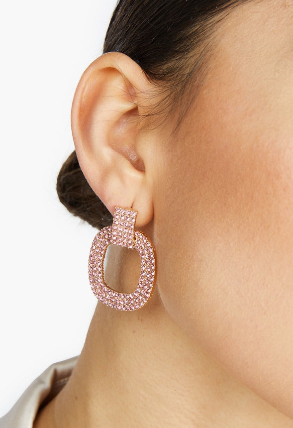 Remi Rhinestone Drop Earrings Pink/ Gold