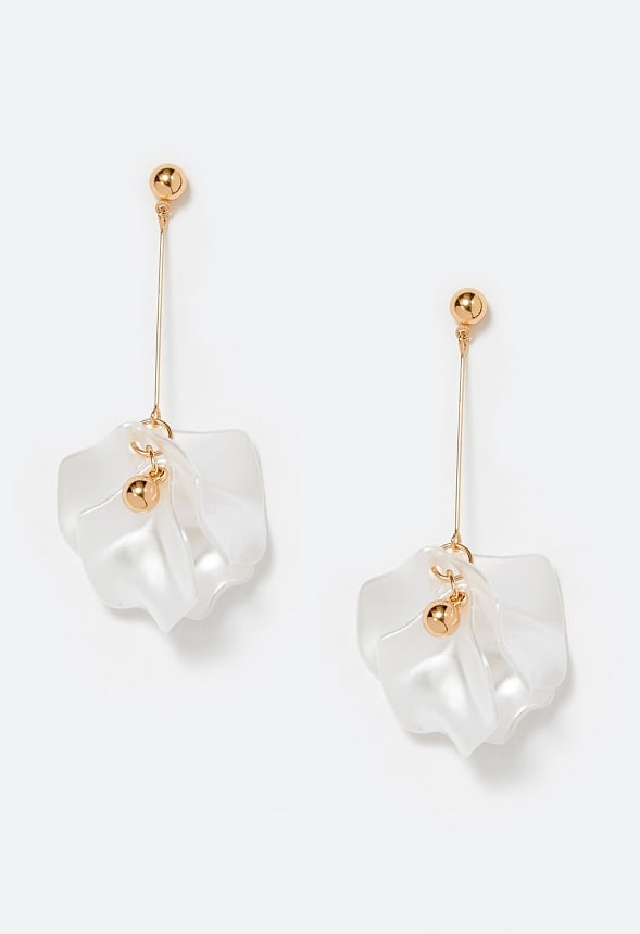 Tam Pearlized Petals Flower Drop Earrings Cream/ Gold