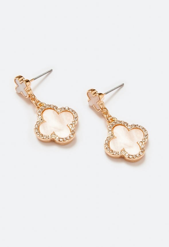 Dia Double Enamel Clover Drop Earrings Cream/ Gold
