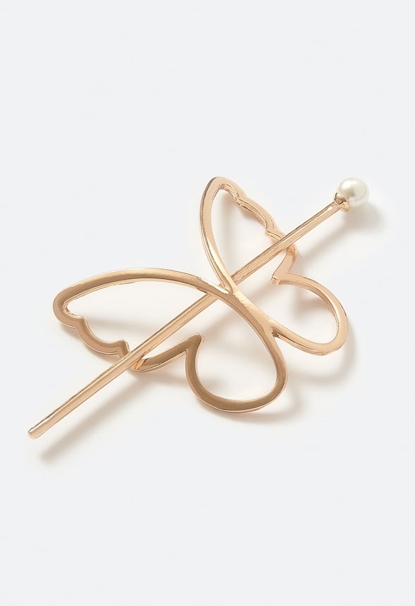 Aisha Metal Butterfly Design Hairpin with Glass Pearl Bead Finish Gold