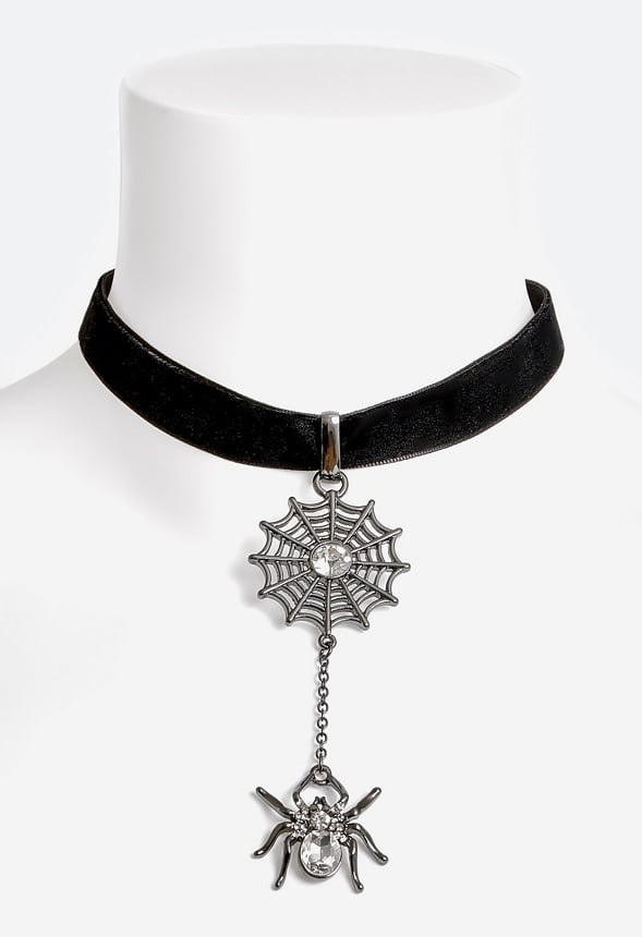 Naya Halloween Spider And Web Motif Choker Crystal/ Gunmetal