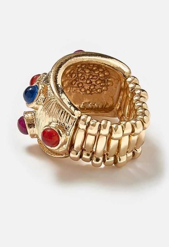 Dara Multicolor Resin Stones Boho Single Ring Multi/ Gold