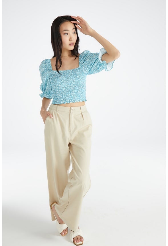 Printed Smocking Top Blue Grotto Multi