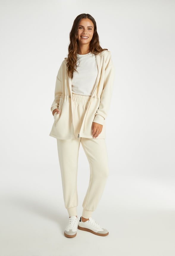 Longline Zip Hoodie Birch White