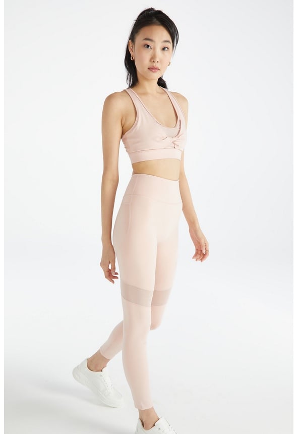 Mesh Insert Twist Front Active Sports Bra Rose Smoke