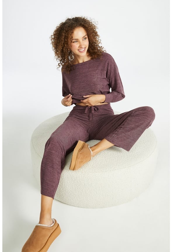 Off Shoulder Wide Leg Lounge Set Mulberry Heather