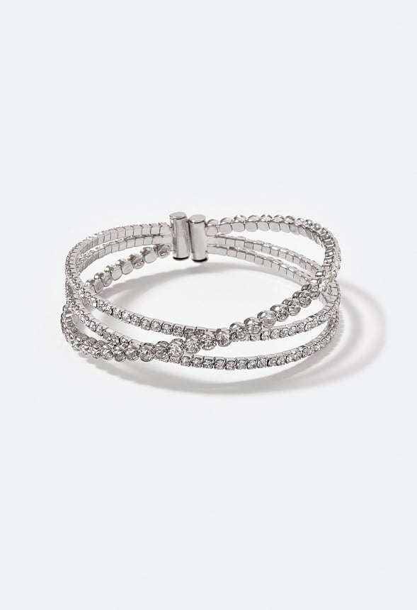 Elena Crossover Rhinestone Cuff Silver
