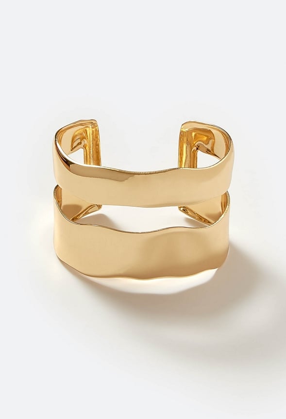 Rea Adjustable Smooth Metal Wave Effect Cuff Gold