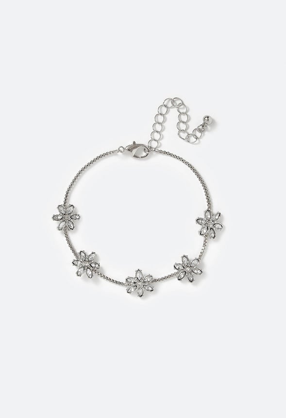 Zoe Glass Stones Flower Motif Bracelet Crystal/ Silver