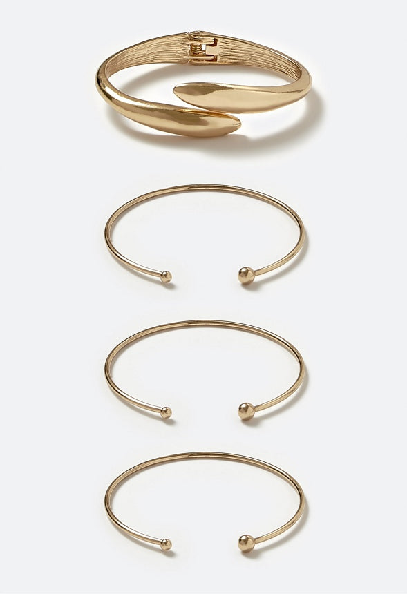 Mare Adjustable Mixed Cuff And Open Bangle Pack Gold