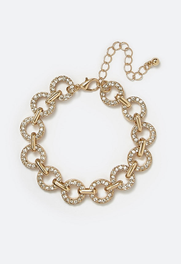 Blair Glass Rhinestone Set Linked Rings Chain Bracelet Crystal/ Gold