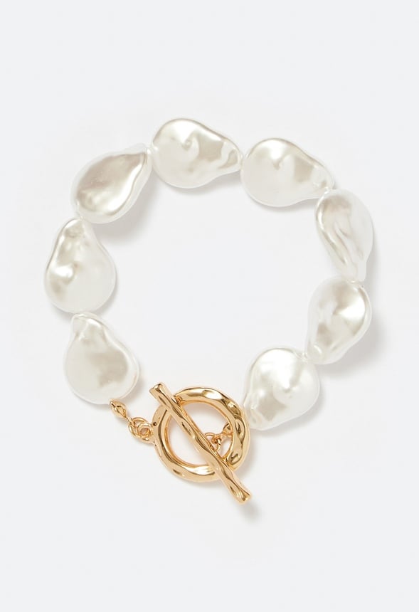 Mai Irregular Pearls And T-Bar Bracelet Cream/ Gold