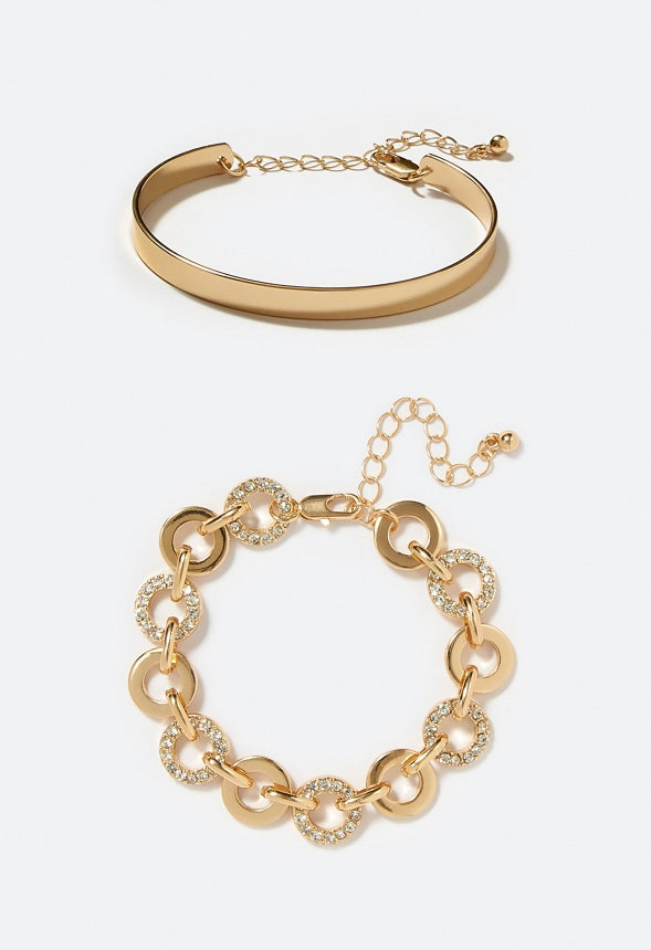 Ada Clean Bangle And Pave Ring Bracelet Set Crystal/ Gold