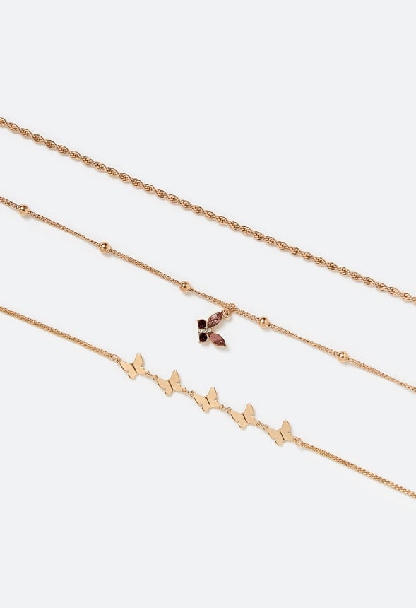3-Piece Ruth Metal And Glass Stones Butterfly Anklet Crystal/ Gold
