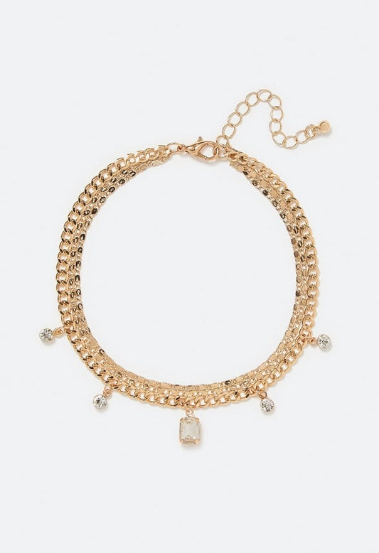 3-Rows Jin Anklet With Glass Stone Drops Gold/ Crystal
