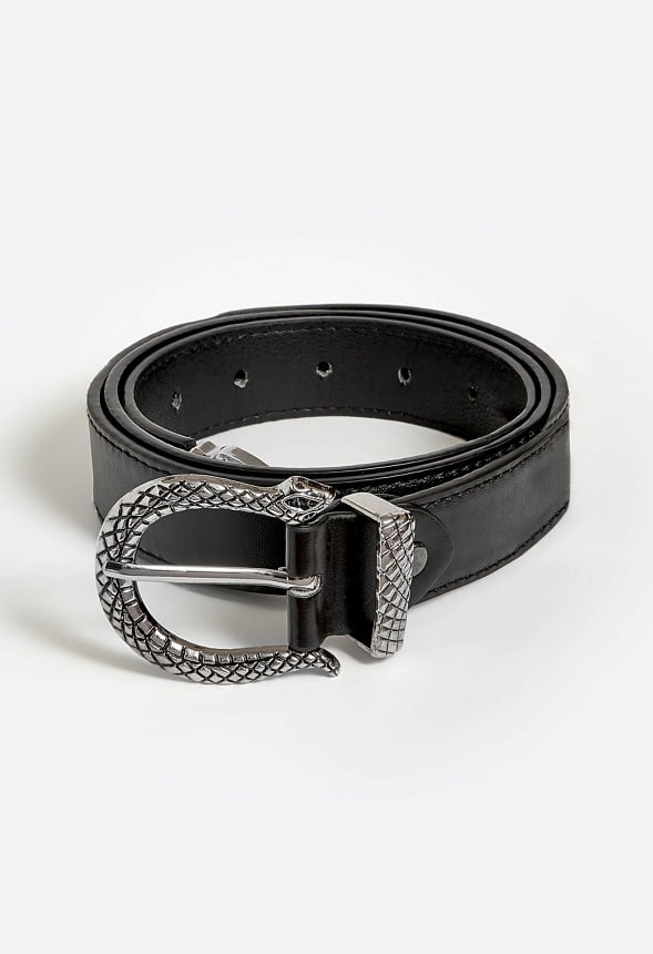 Lyn Snake Motif Buckle Belt Black/ Silver