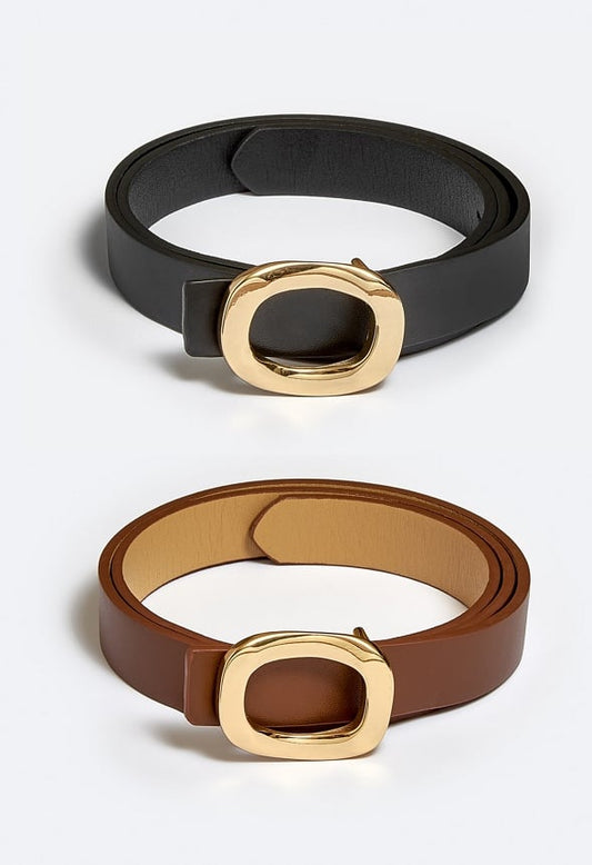 2-Pack Cara Organic Shape Buckle Belts Brown/ Black