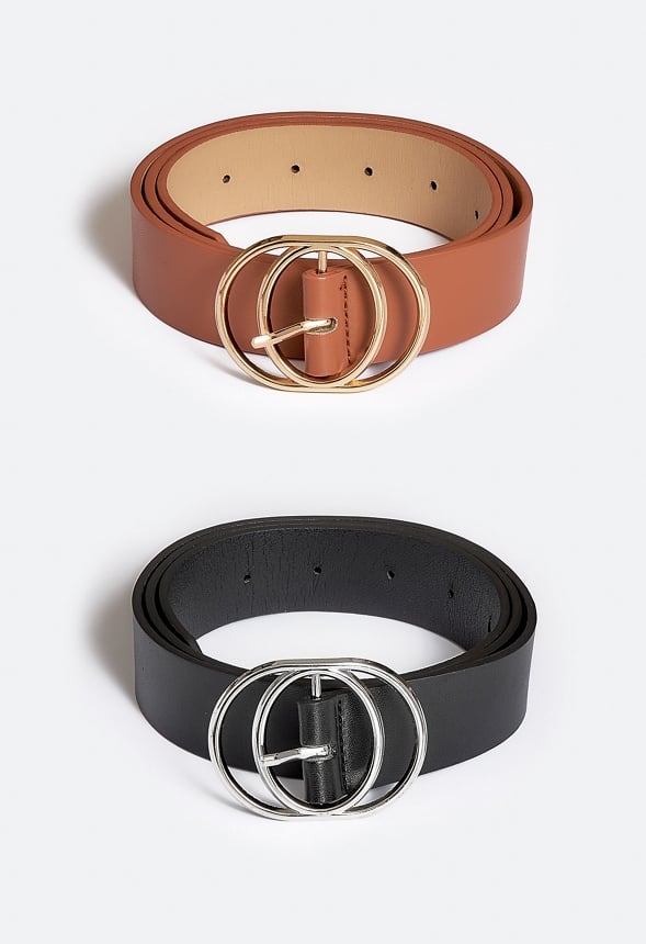 Esther Double Fine Ring Buckle Jeans Belt Tan/ Black