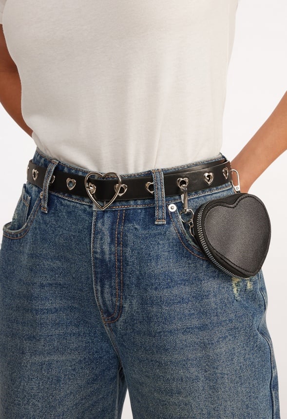 Alena Heart Buckle Purse Belt Black/ Silver