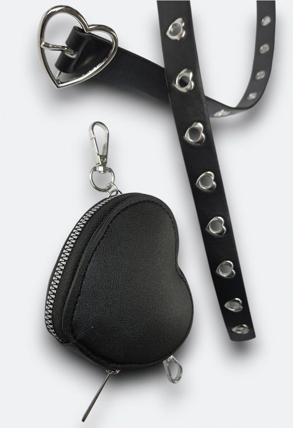 Alena Heart Buckle Purse Belt Black/ Silver
