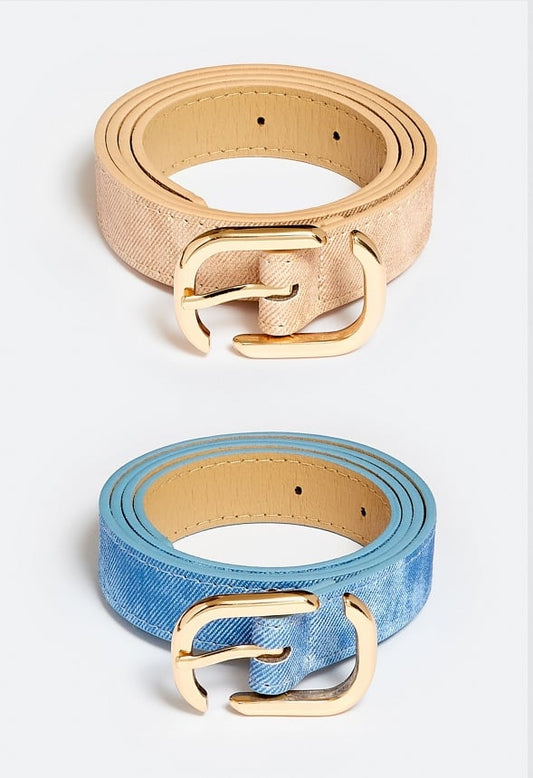 2-Pack Carla Denim Belts With Square Buckle Blue/ Tan/ Gold