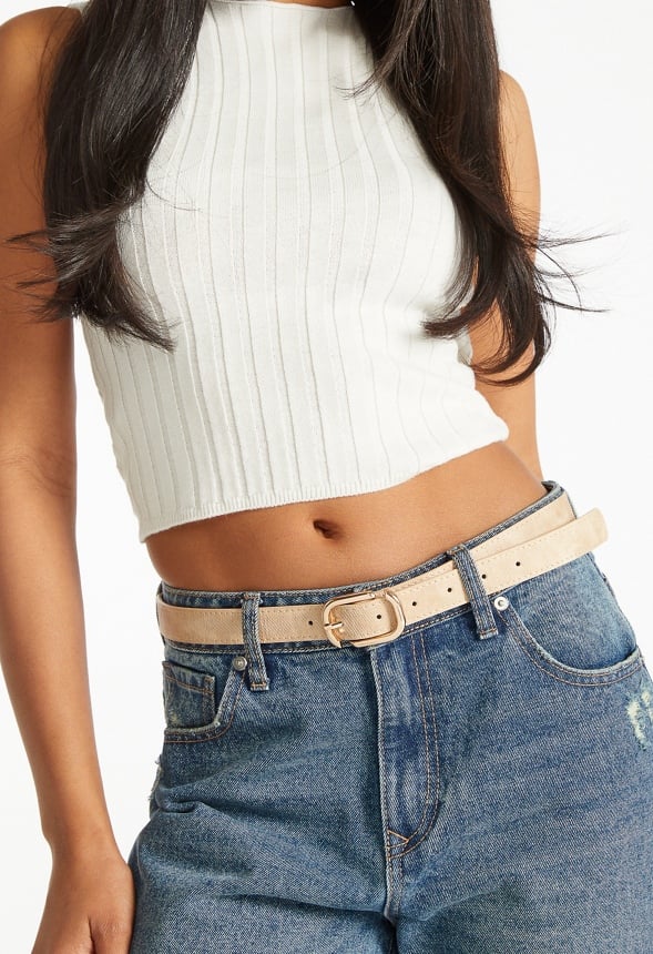 2-Pack Carla Denim Belts With Square Buckle Blue/ Tan/ Gold