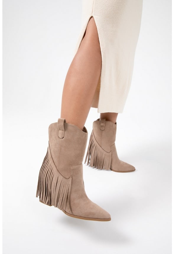 Maisie Fringed Cowboy Boot Taupe