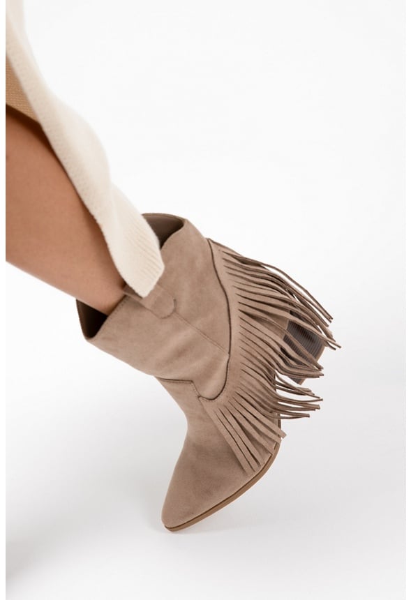 Maisie Fringed Cowboy Boot Taupe