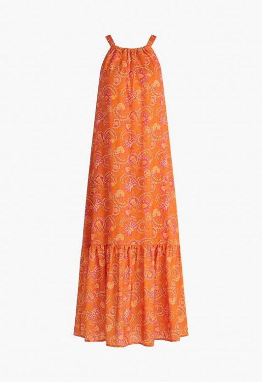 Halter Vacation Maxi Dress Hawaiian Sunset Floral