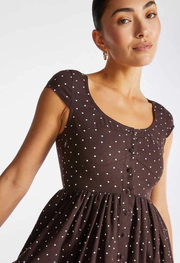 Button Down Midi Dress Chocolate White Dot