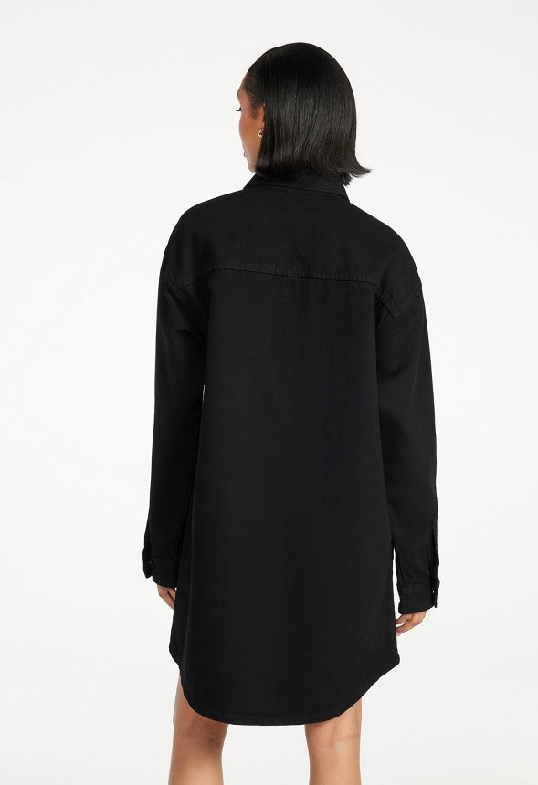 Denim Boyfriend Shirt Dress Black Wash