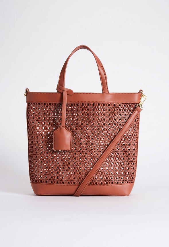 Woven Crossbody Tote Leather Brown
