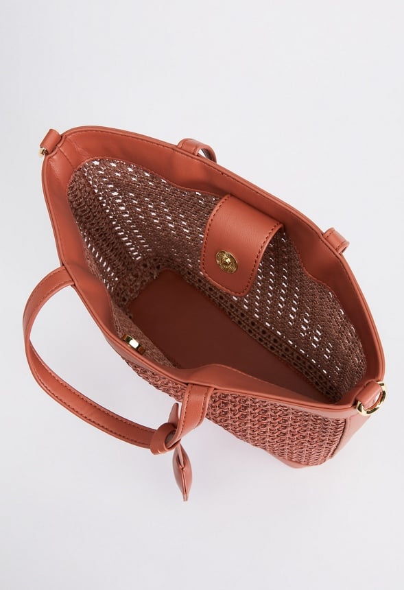 Woven Crossbody Tote Leather Brown