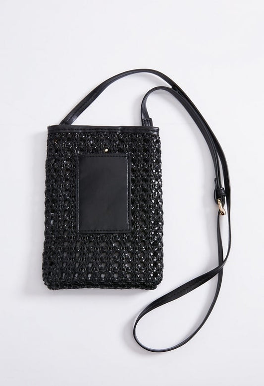 Woven Phone Crossbody Bag Black