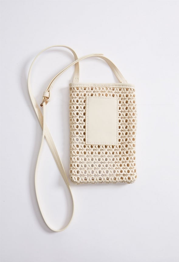 Woven Phone Crossbody Bag Birch White