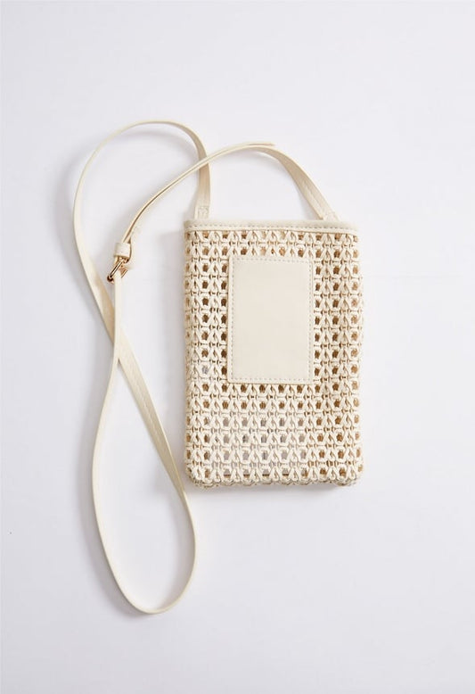 Woven Phone Crossbody Bag Birch White