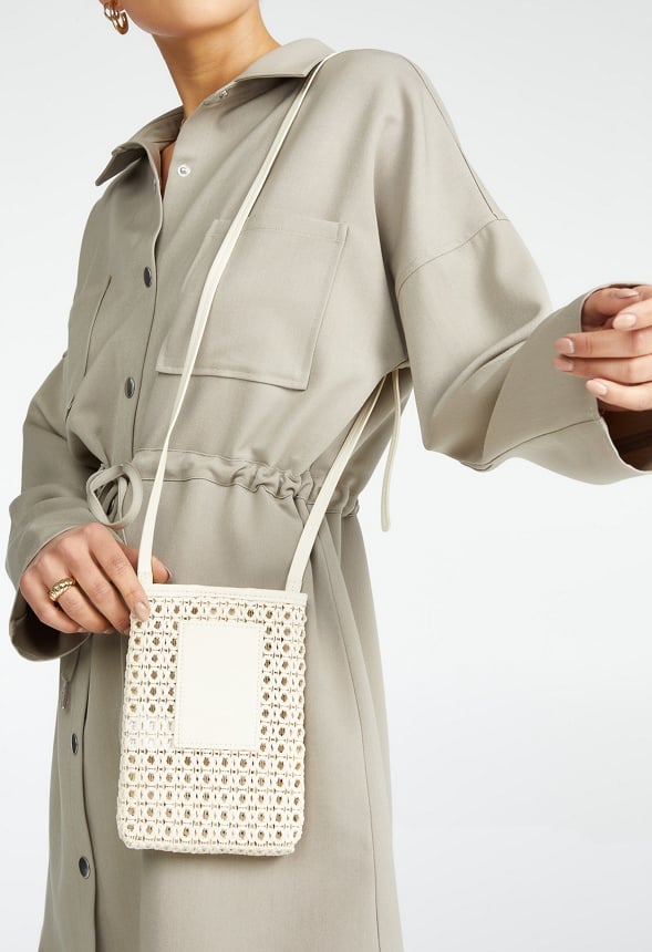 Woven Phone Crossbody Bag Birch White