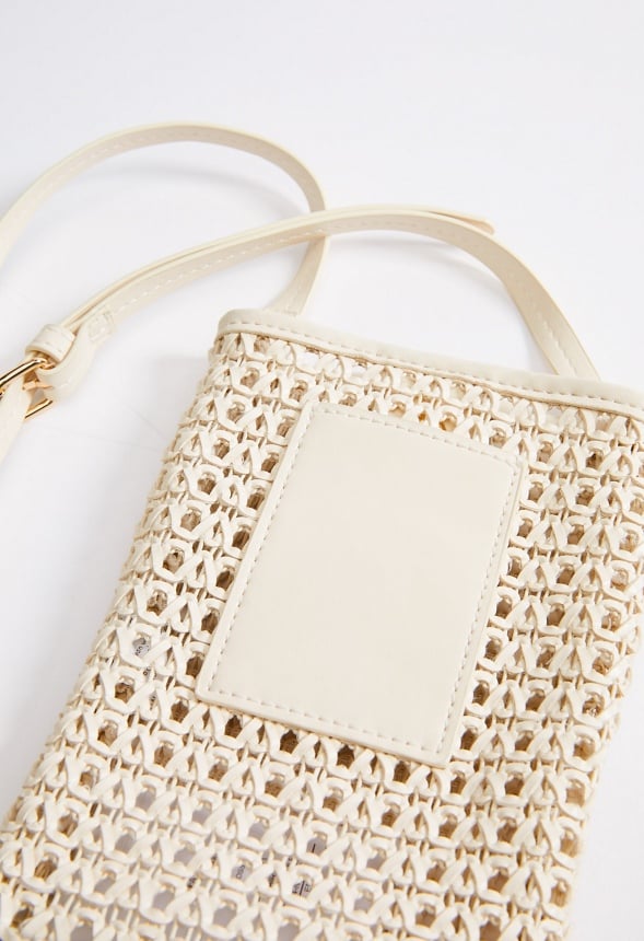Woven Phone Crossbody Bag Birch White