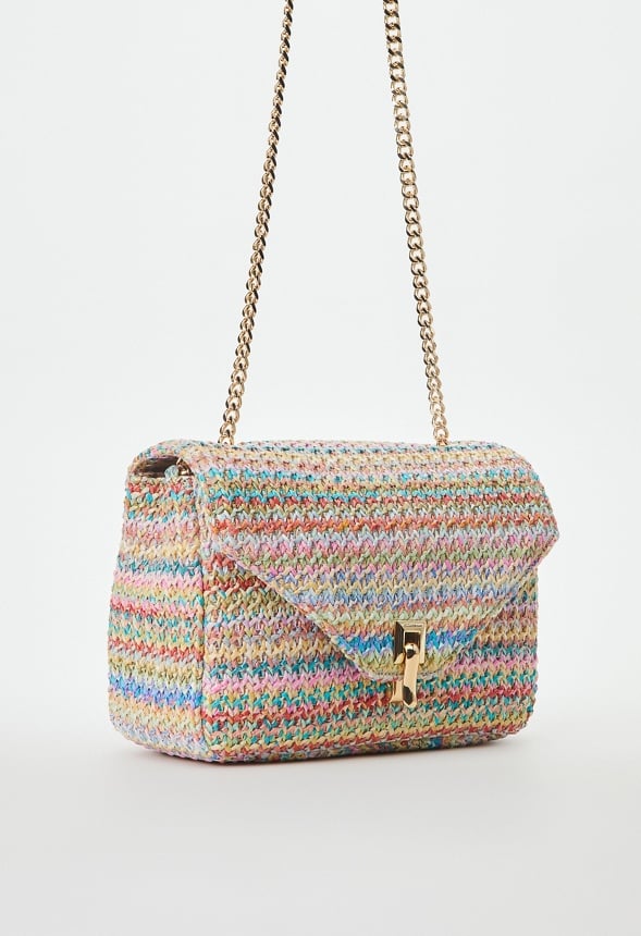Raffia Crossbody With Flip Lock Closure Multi