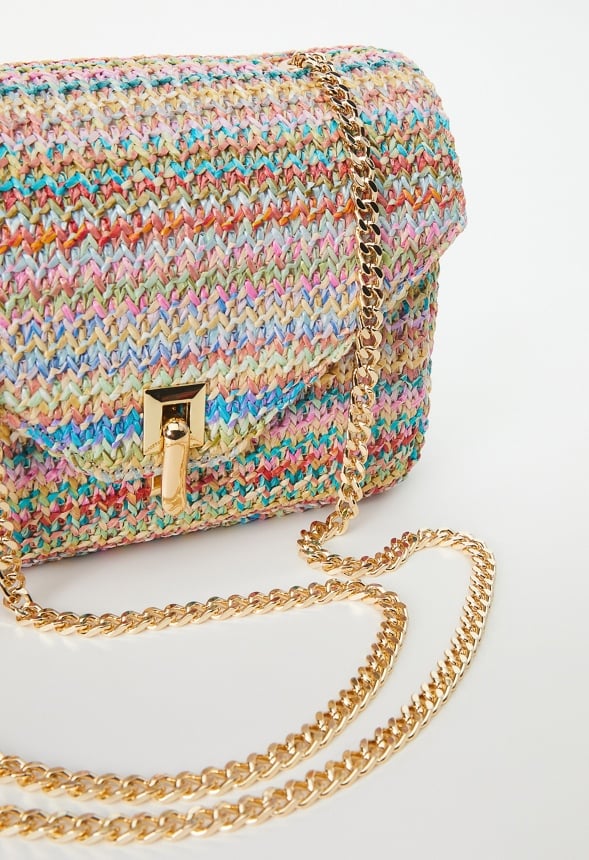 Raffia Crossbody With Flip Lock Closure Multi