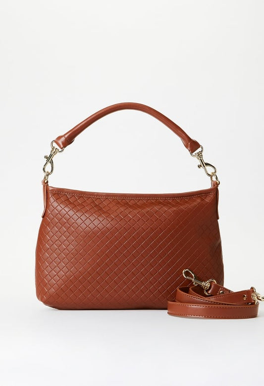 Woven Pouch Crossbody Leather Brown