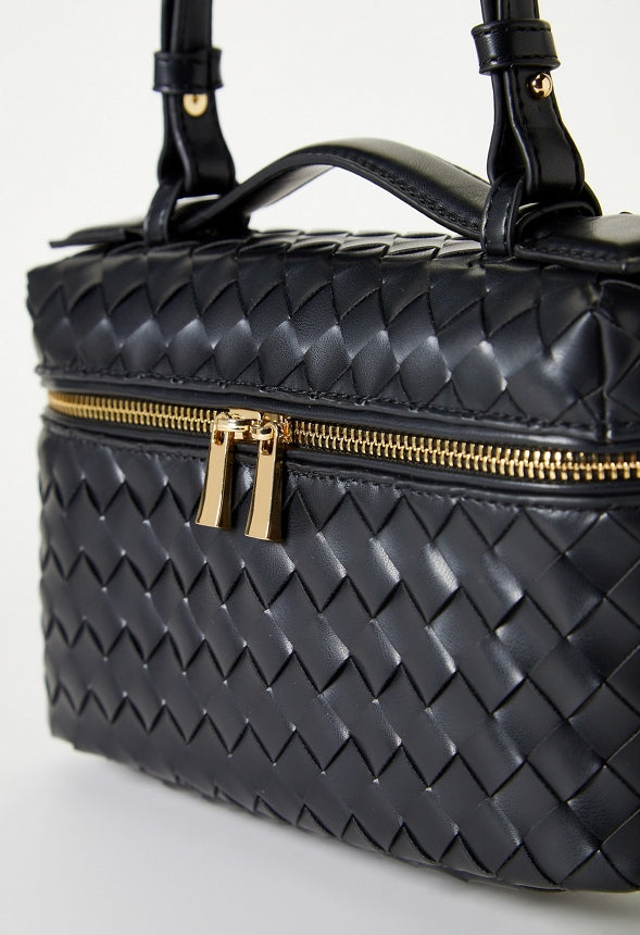 Mixed Material Top Handle Crossbody Black