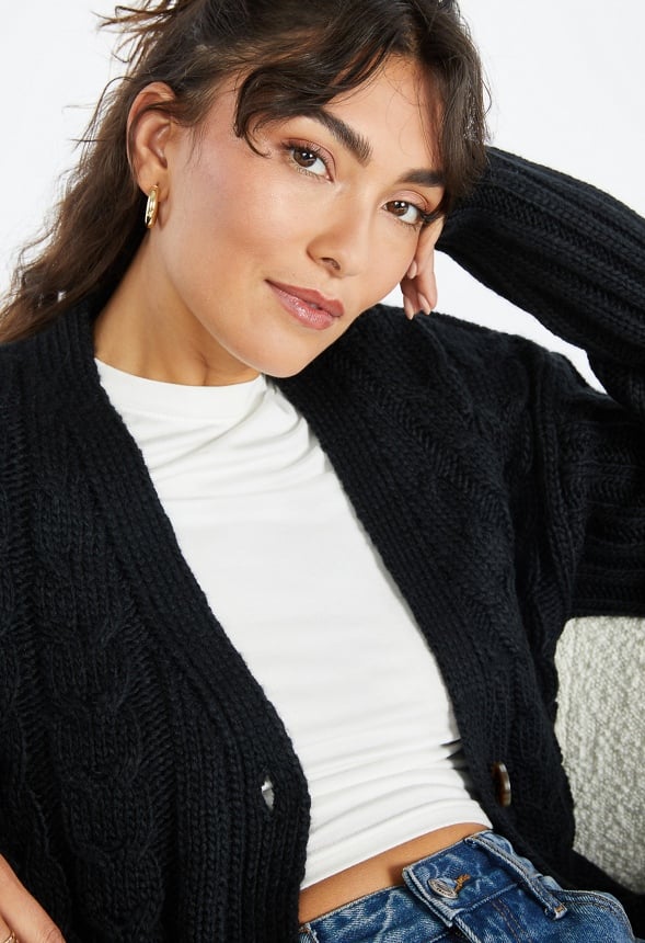 Textured Boyfriend Cardigan Black Caviar