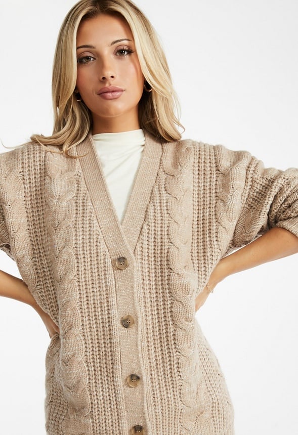 Cable Boyfriend Cardigan Oatmeal Heather