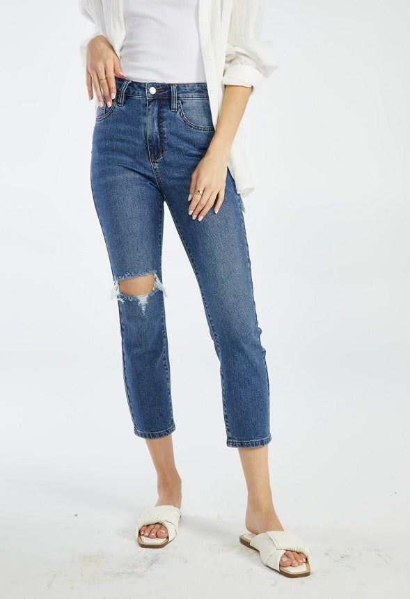 Charlie High Rise Slim Cropped Jeans Drea Medium Wash